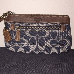 EUC! Chocolate Leather and Denim Coach Wristlet!